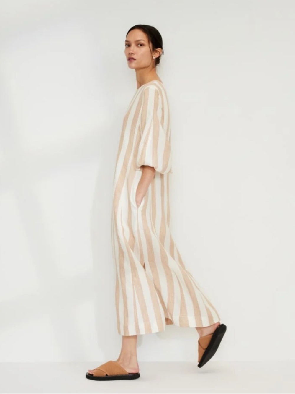 Everlane The Linen A-Line Midi Dress Bone / Caramel woman’s size 4